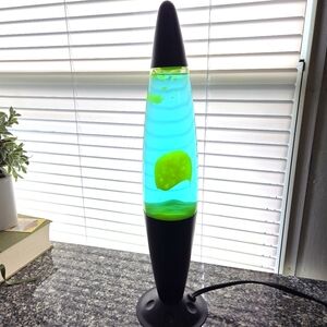 Vtg 16" Apollo Lava‎ Lamp Turquoise Blue Liquid/Green Yellow Wax Black Base